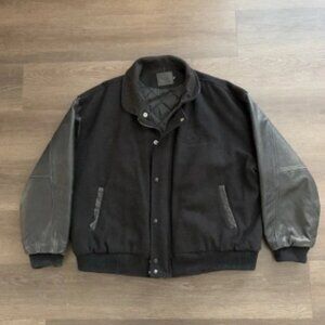 Vintage Mercedes Benz Men's SZ XL Black Varsity Jacket Wool Leather HTF